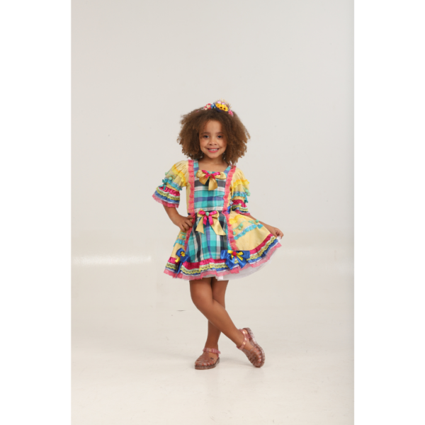 IFJ004 Xadrez Azul Bolado Amarelo C/ Pompom (6 anos)
