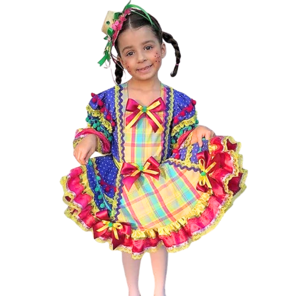 IFJ061 Vestido Xadrez C/ Pompom (6 anos)