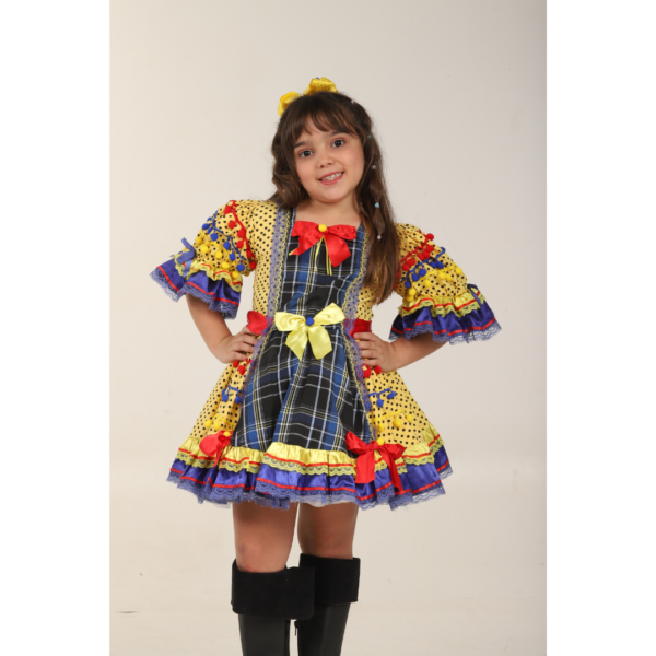 IFJ063 Vestido Xadrez C/ Pompom (8 anos)